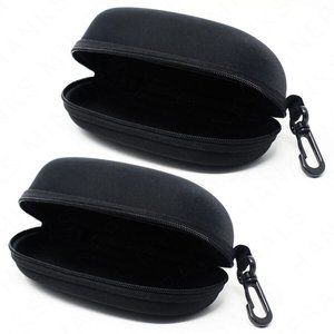 NEW2-Pack Sunglasses Hard Case Eye Glasses Black Clam Shell Zipper With Hook